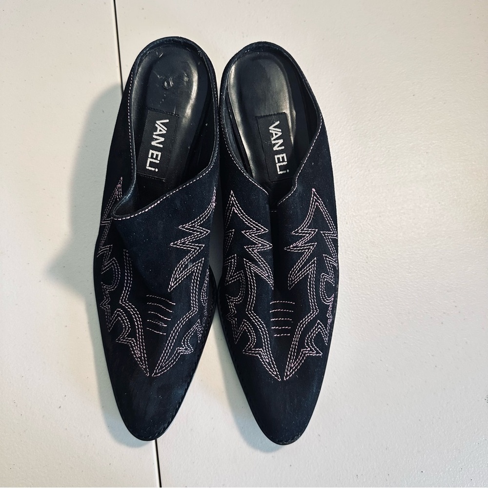 Vaneli Black Embroidered Mules